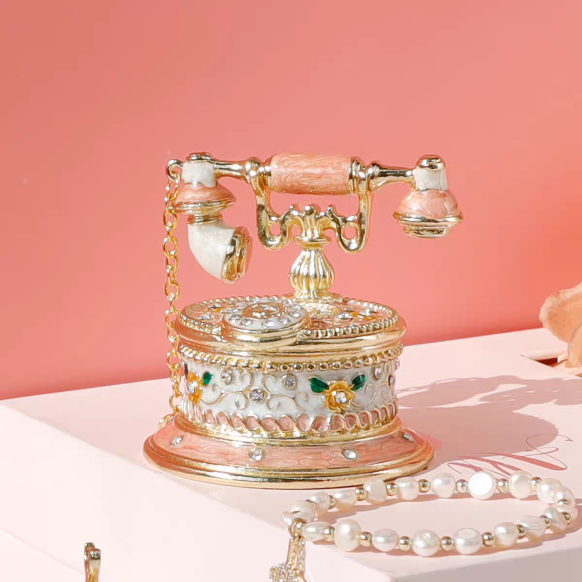 Vintage Enamel Telephone Trinket Box