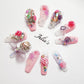 Custom Design Rose Sequins Pink Romantic Nails