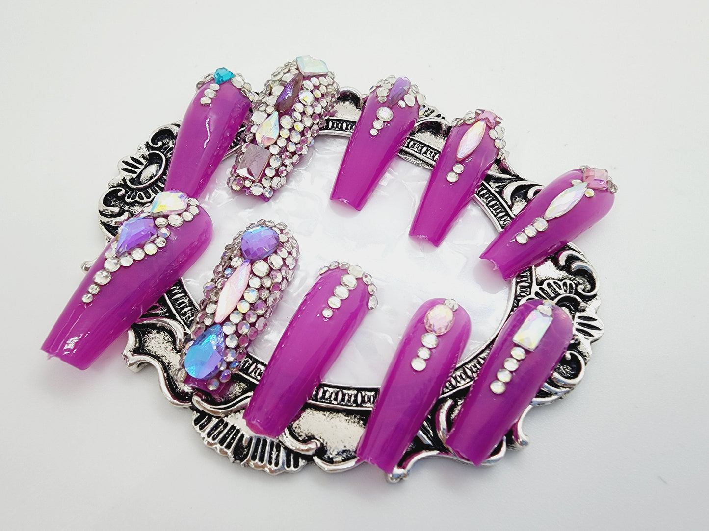 Custom design Rhinestone Purple Nail