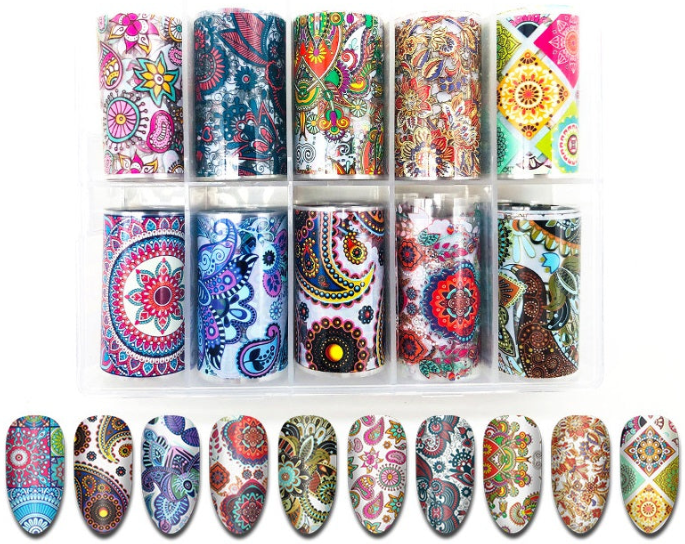 Set of 10 Rolls Artistic Print Nail Foil Transfer Sticker (100cm/each)