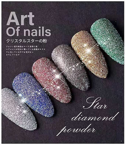 Nail Art Glitter Powder Fine Diamond Dust Set of 8pcs