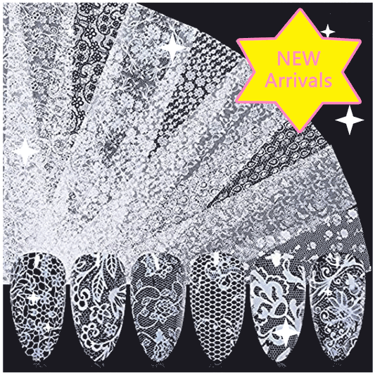 5 Sheets Lace Nail Art Foil Transfer Stickers White Lace Flower