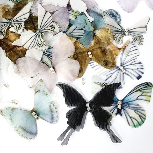 Black & White 50 pcs Mix Fabric Butterflies