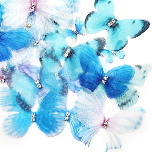 Blue 50 pcs Mix Fabric  Butterflies