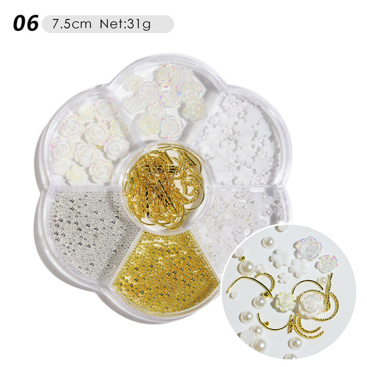 White & Gold-Rhinestones floral set