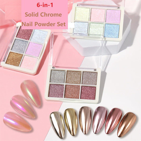 6-in-1 Solid Chrome Nail Powder Set