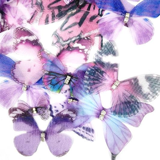 Purple 50 pcs Mix Fabric Butterflies